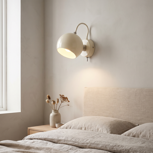Nordic Cream Wall Lamp, Scandinavian Adjustable Dome Wall Light, Minimalist Wall Sconce for Bedroom, Living Room, Hallway and Reading Corner