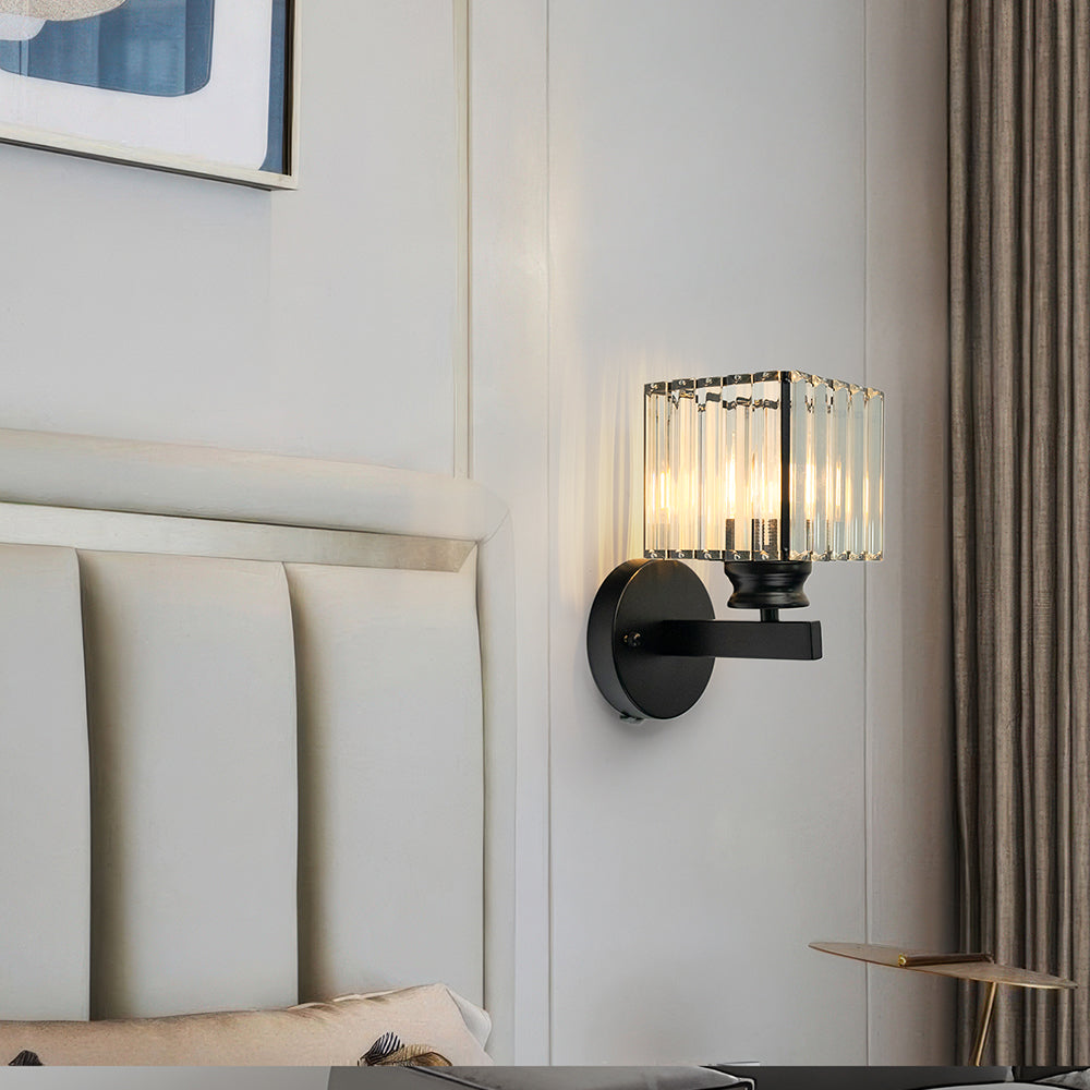 Crystal Wall Light, Minimalist Cut Crystal and Iron Wall Sconce, Concealed Fitting Wall Light for Living Room, Bedroom and Hallway