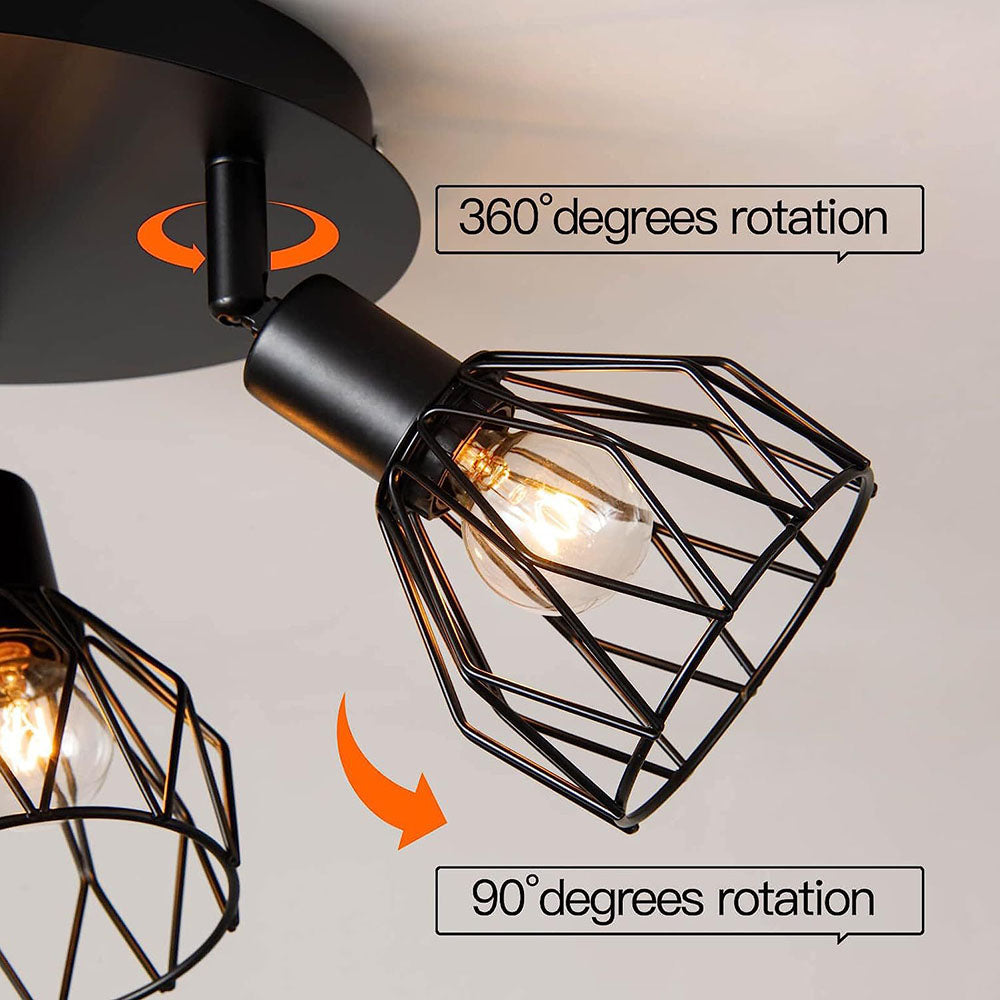 Industrial Adjustable Black Spotlight Ceiling Light, Matte Black Metal Aimable Ceiling Lamp for Kitchen, Hallway and Living Room