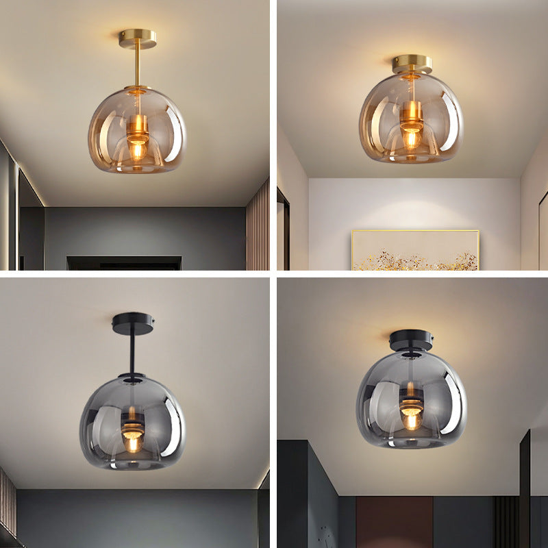 Nordic Glass Ball Ceiling Light, Scandinavian Opal Glass Semi Flush Mount Lamp for Living Room, Bedroom, Hallway and Landing