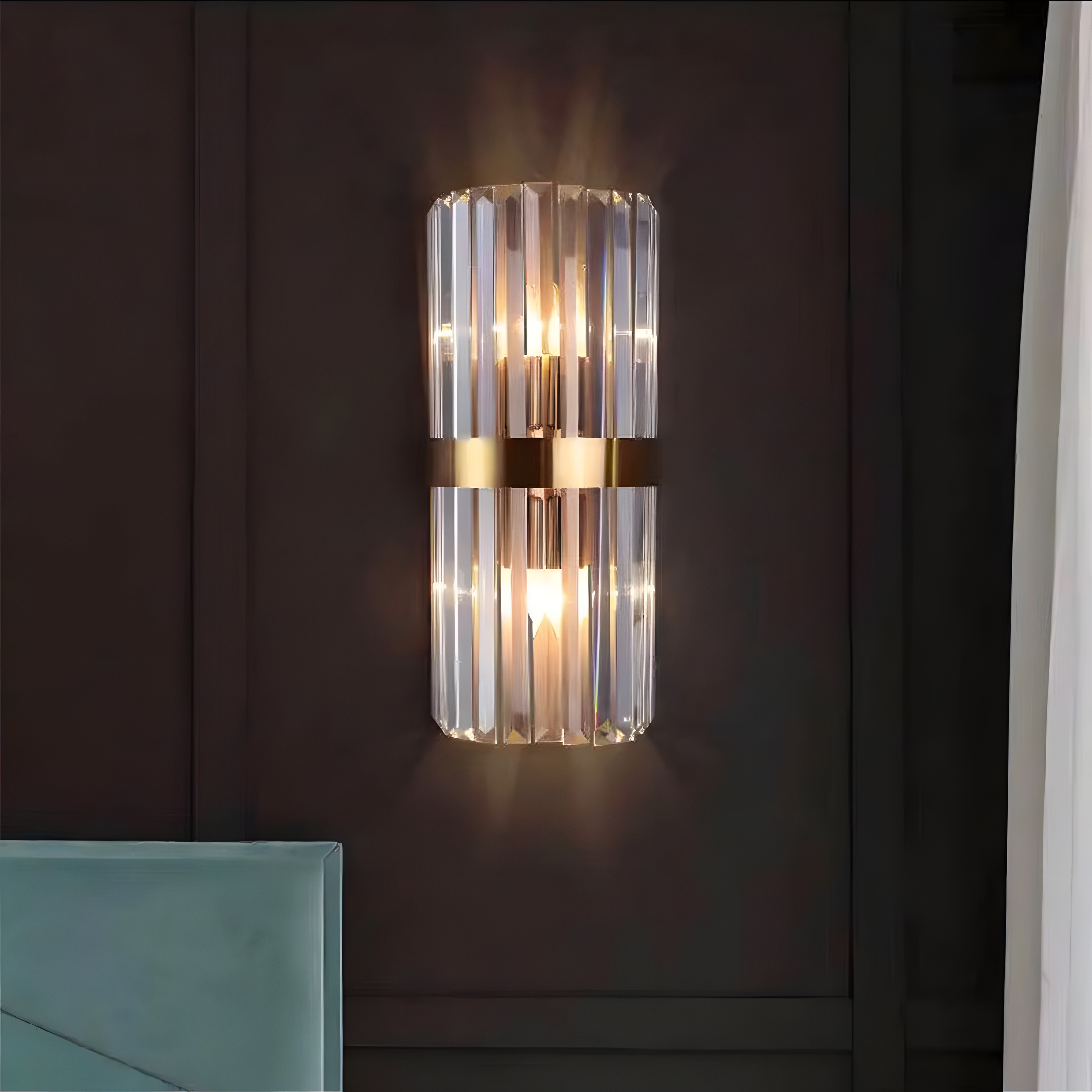 Crystal Wall Light, Minimalist Glass and Brushed Metal Wall Sconce, Modern Accent Light for Living Room, Bedroom and Hallway