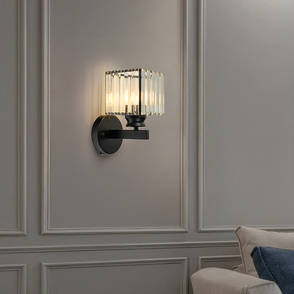 Crystal Wall Light, Minimalist Cut Crystal and Iron Wall Sconce, Concealed Fitting Wall Light for Living Room, Bedroom and Hallway