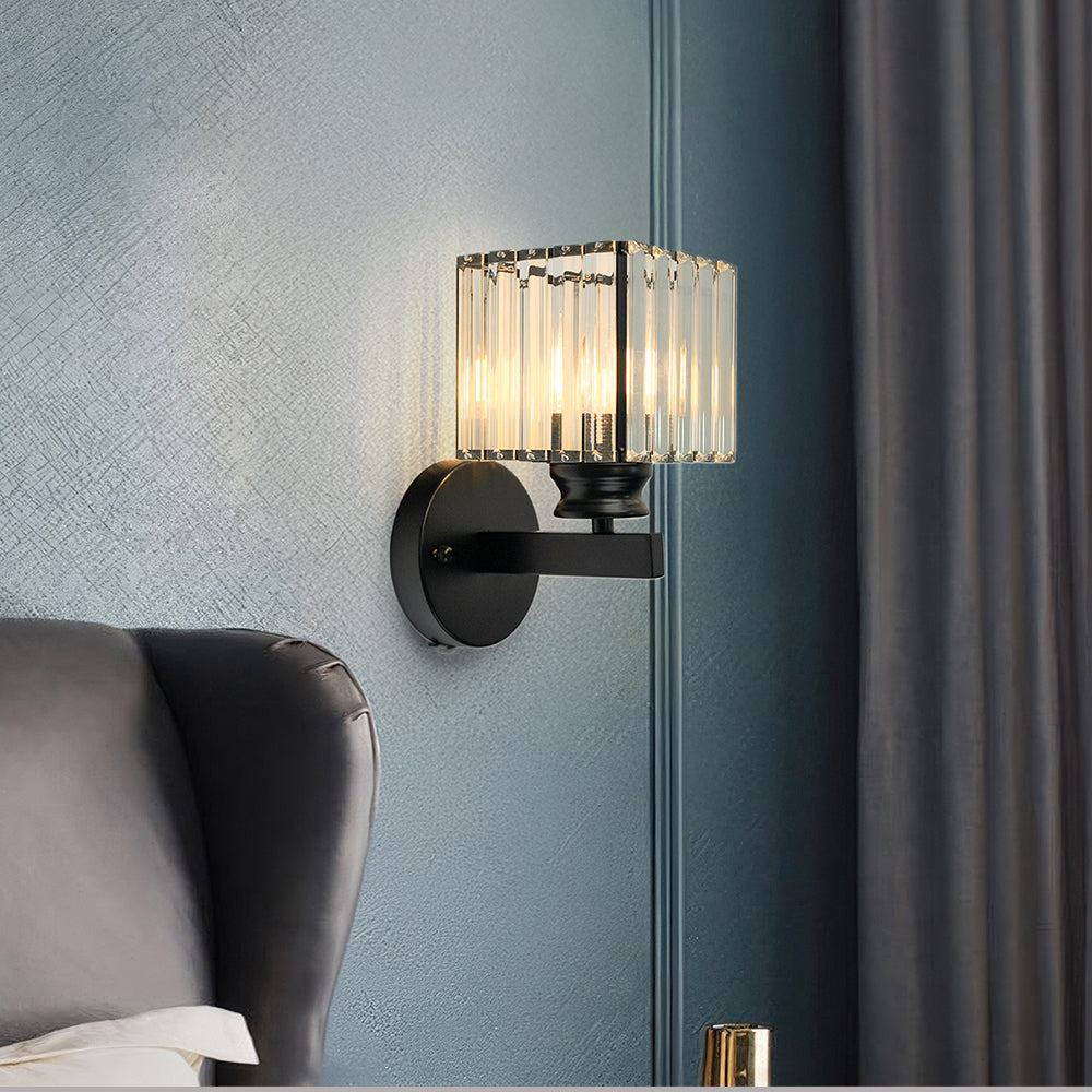Crystal Wall Light, Minimalist Cut Crystal and Iron Wall Sconce, Concealed Fitting Wall Light for Living Room, Bedroom and Hallway