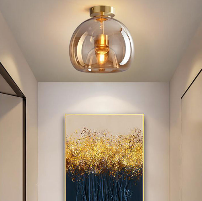 Nordic Glass Ball Ceiling Light, Scandinavian Opal Glass Semi Flush Mount Lamp for Living Room, Bedroom, Hallway and Landing