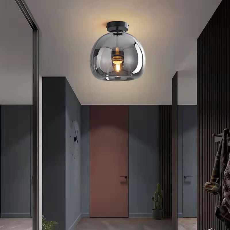 Nordic Glass Ball Ceiling Light, Scandinavian Opal Glass Semi Flush Mount Lamp for Living Room, Bedroom, Hallway and Landing