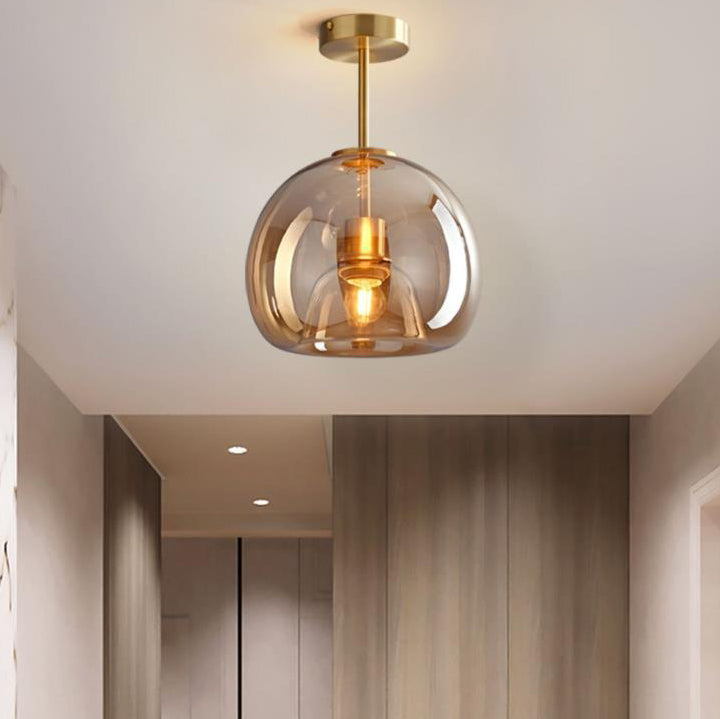 Nordic Glass Ball Ceiling Light, Scandinavian Opal Glass Semi Flush Mount Lamp for Living Room, Bedroom, Hallway and Landing