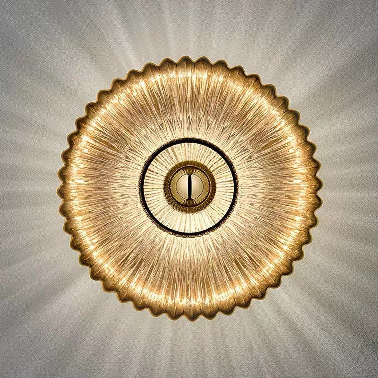 Nordic Vintage Glass Wall Sconce, Scandinavian Ribbed Glass Disc Wall Light for Living Room, Bedroom and Hallway