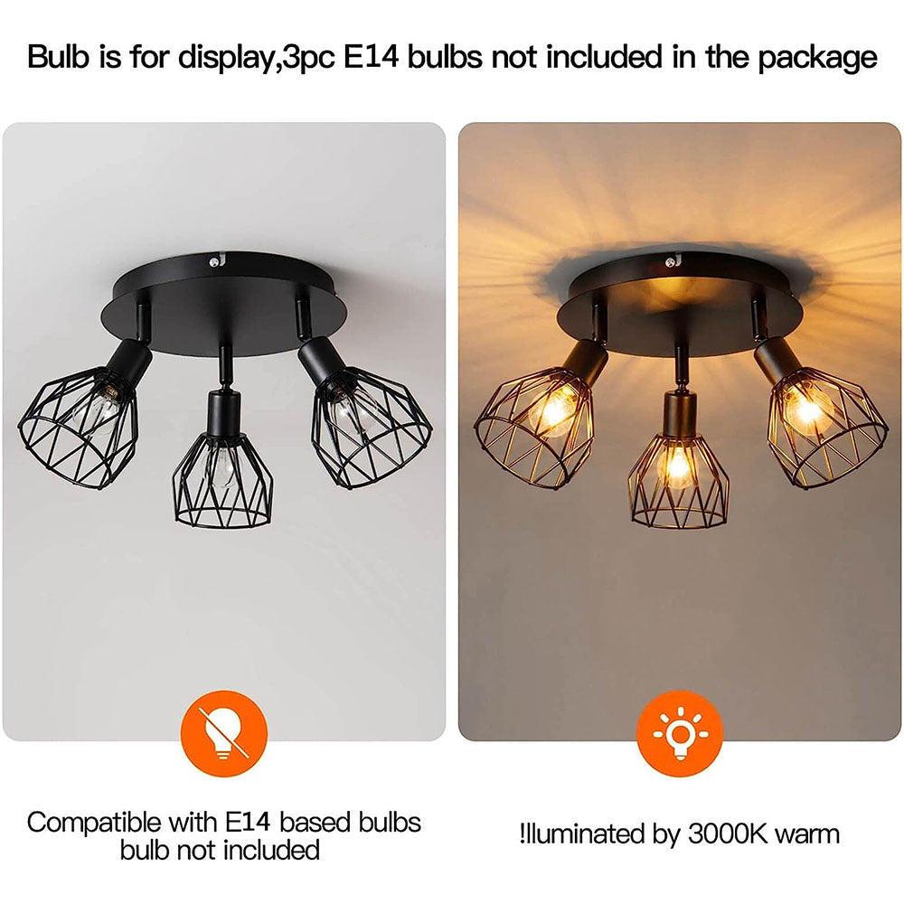 Industrial Adjustable Black Spotlight Ceiling Light, Matte Black Metal Aimable Ceiling Lamp for Kitchen, Hallway and Living Room