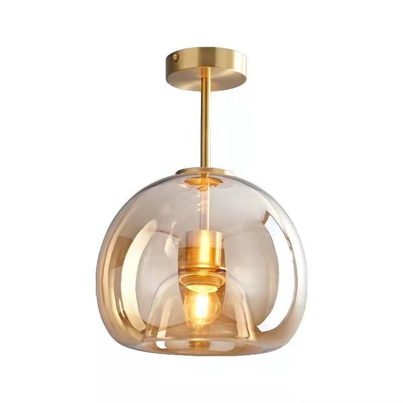 Nordic Glass Ball Ceiling Light, Scandinavian Opal Glass Semi Flush Mount Lamp for Living Room, Bedroom, Hallway and Landing
