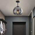 Nordic Glass Ball Ceiling Light, Scandinavian Opal Glass Semi Flush Mount Lamp for Living Room, Bedroom, Hallway and Landing