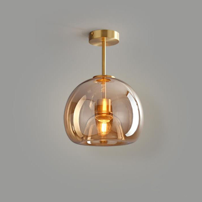 Nordic Glass Ball Ceiling Light, Scandinavian Opal Glass Semi Flush Mount Lamp for Living Room, Bedroom, Hallway and Landing