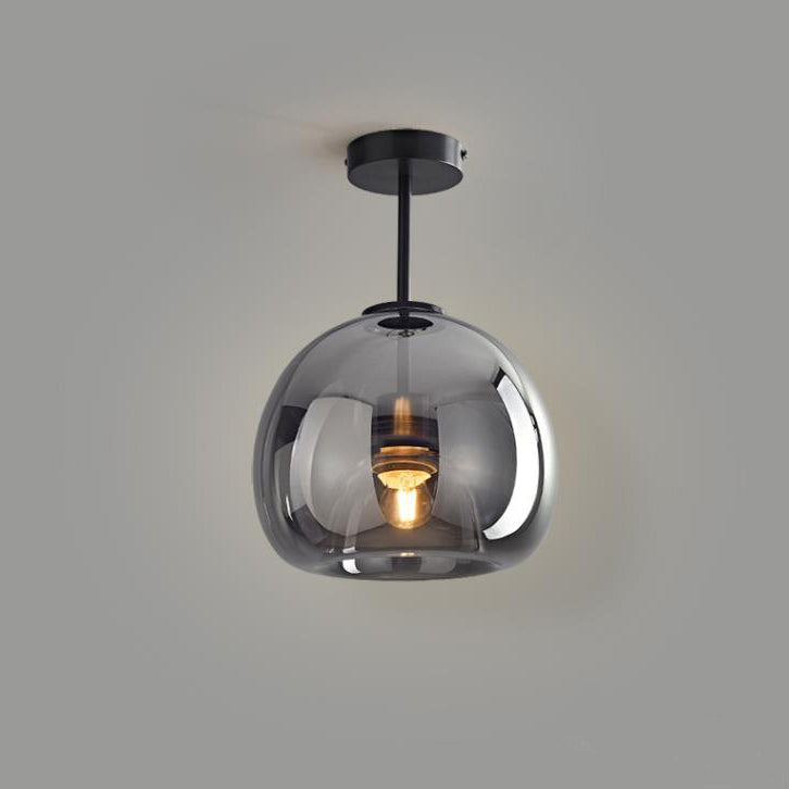 Nordic Glass Ball Ceiling Light, Scandinavian Opal Glass Semi Flush Mount Lamp for Living Room, Bedroom, Hallway and Landing