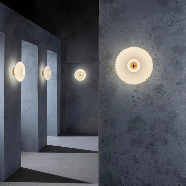 Nordic Vintage Glass Wall Sconce, Scandinavian Ribbed Glass Disc Wall Light for Living Room, Bedroom and Hallway