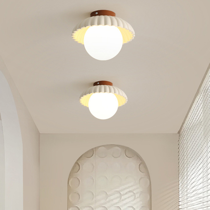 Iron Hallway Ceiling Light, Minimalist Glass and Brushed Metal Flush Mount Lamp for Entryway, Hallway and Landing