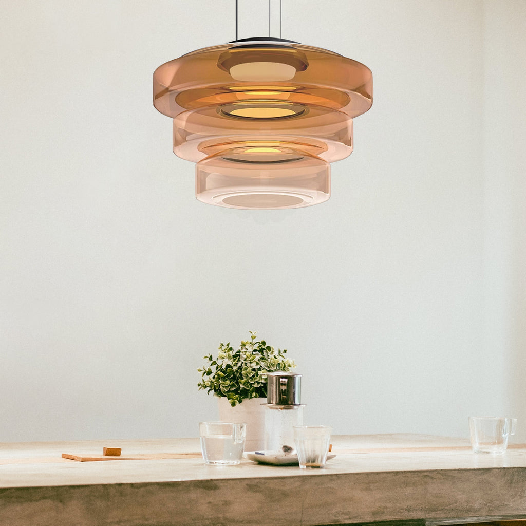 Bauhaus Glass Pendant Light, Minimalist Layered Glass LED Hanging Lamp for Dining Room, Living Room, Bedroom and Kitchen Island