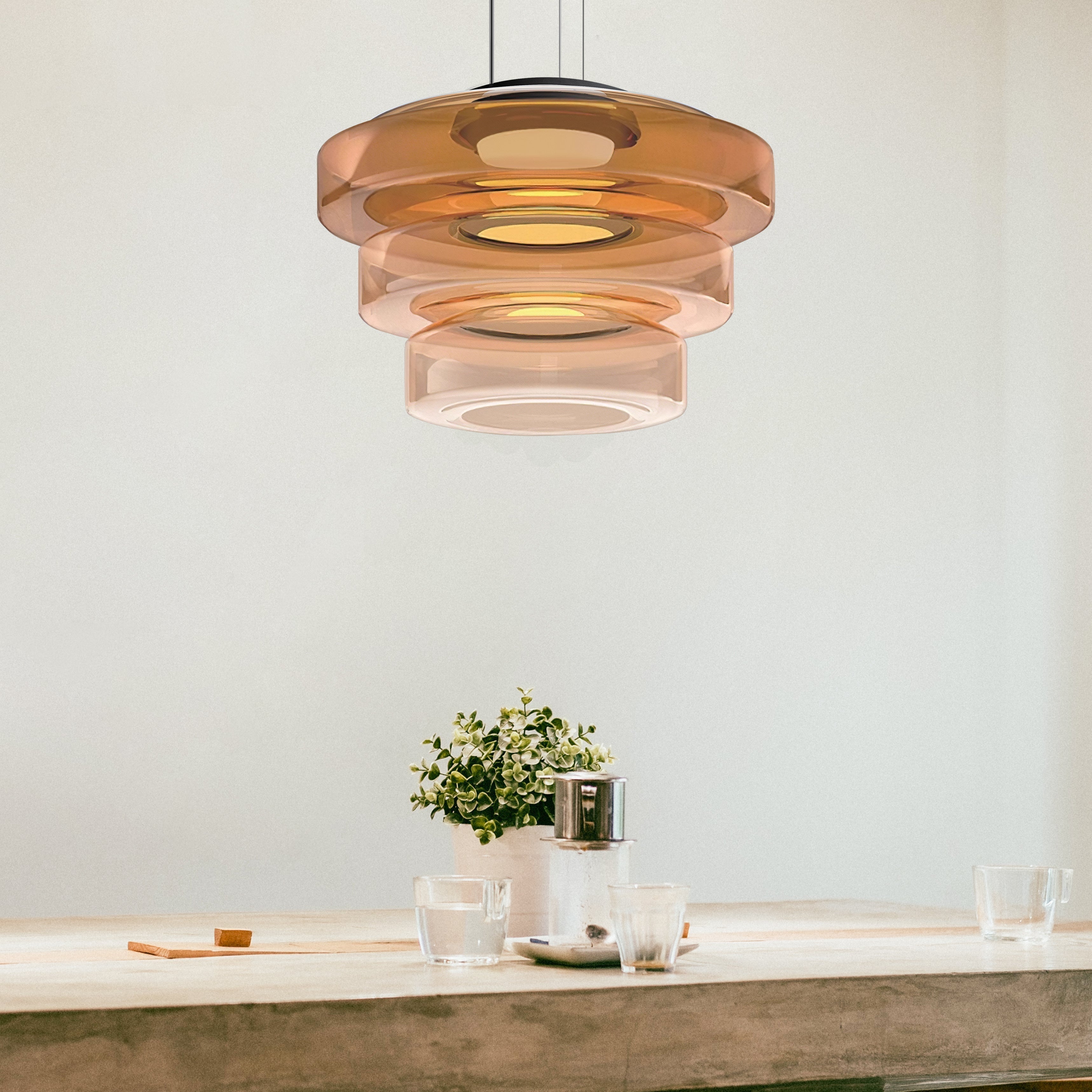 Bauhaus Glass Pendant Light, Minimalist Layered Glass LED Hanging Lamp for Dining Room, Living Room, Bedroom and Kitchen Island