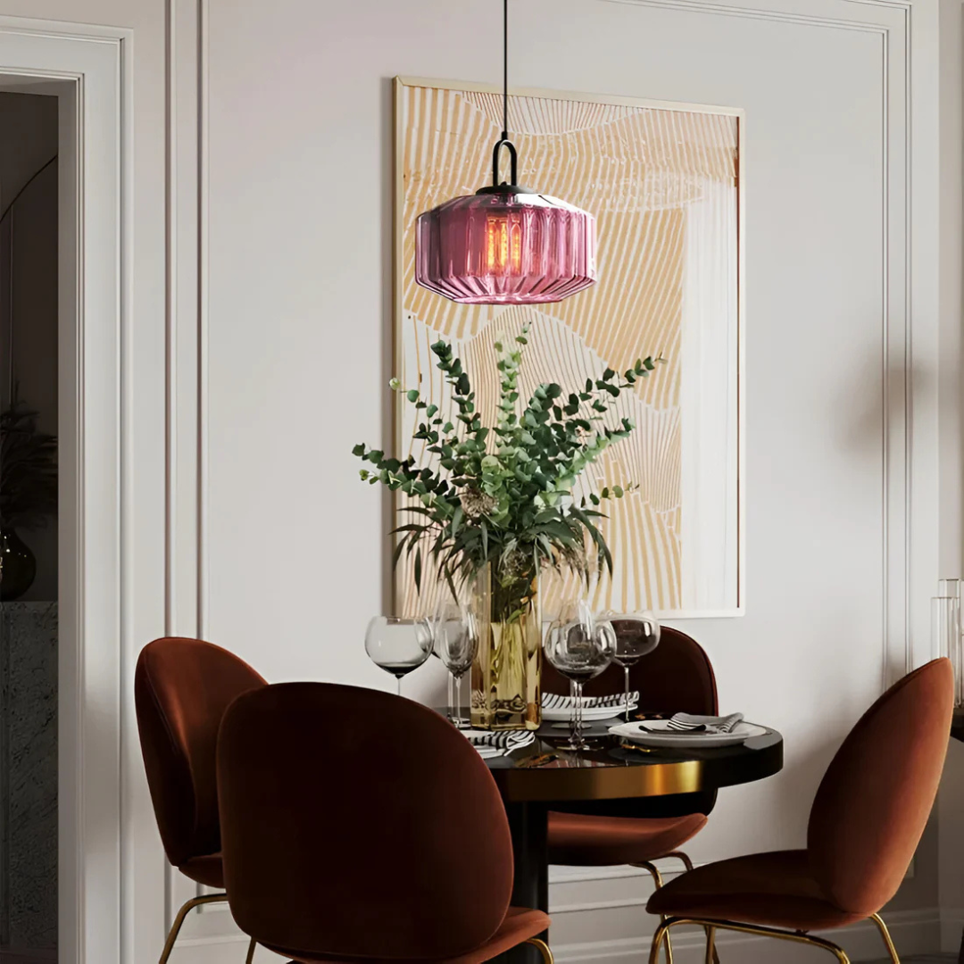 Mireta Glass Pendant Light, Vintage Coloured Glass Ceiling Light, Retro Hanging Lamp for Dining Room, Living Room and Bedroom