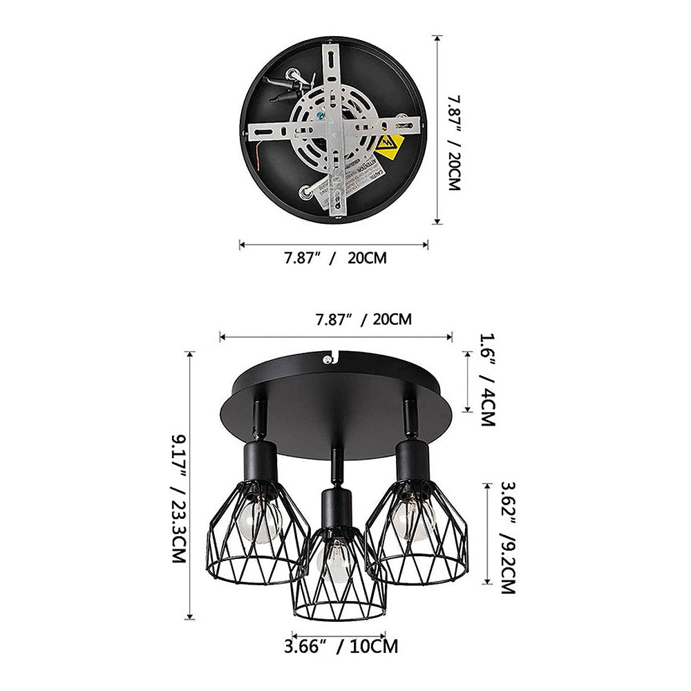 Industrial Adjustable Black Spotlight Ceiling Light, Matte Black Metal Aimable Ceiling Lamp for Kitchen, Hallway and Living Room