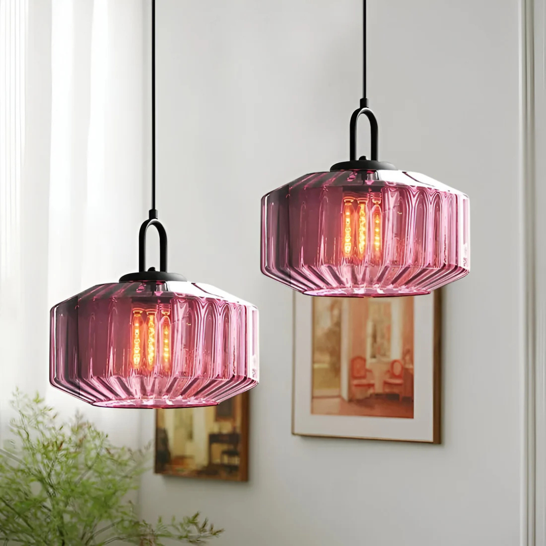 Mireta Glass Pendant Light, Vintage Coloured Glass Ceiling Light, Retro Hanging Lamp for Dining Room, Living Room and Bedroom