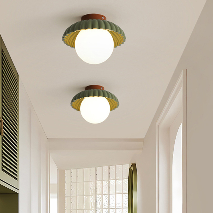 Iron Hallway Ceiling Light, Minimalist Glass and Brushed Metal Flush Mount Lamp for Entryway, Hallway and Landing