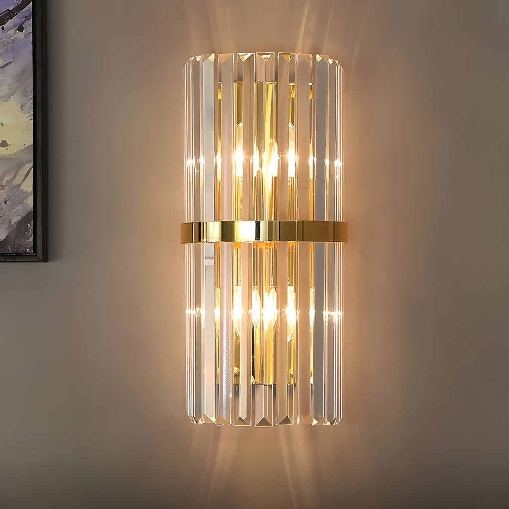 Crystal Wall Light, Minimalist Glass and Brushed Metal Wall Sconce, Modern Accent Light for Living Room, Bedroom and Hallway
