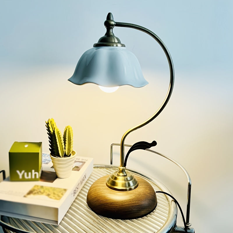 Vintage Goose Neck Table Lamp, Antique Brass Rechargeable Bedside Lamp with USB Port for Bedroom, Home Office and Desk