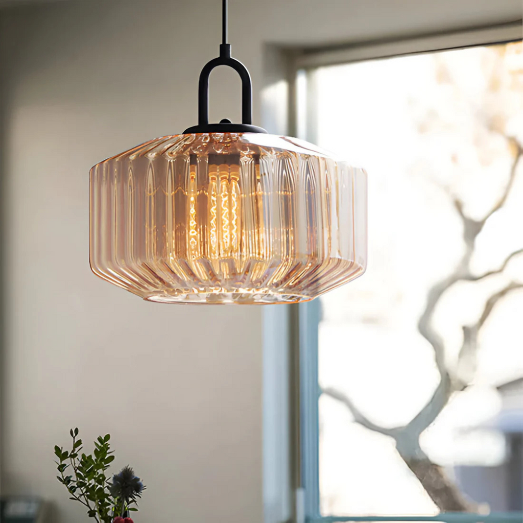 Mireta Glass Pendant Light, Vintage Coloured Glass Ceiling Light, Retro Hanging Lamp for Dining Room, Living Room and Bedroom