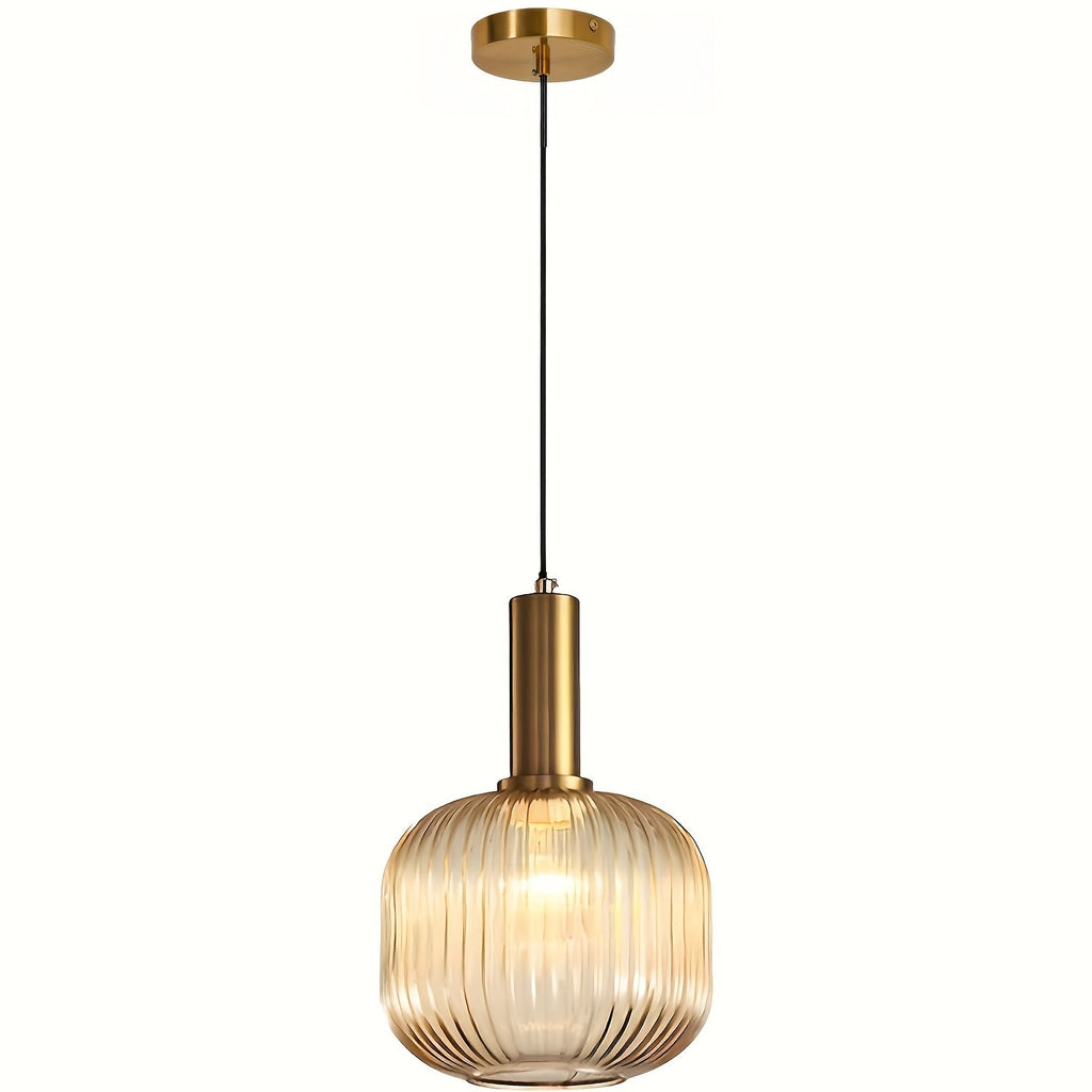 Modern Striped Glass Pendant Light, Minimalist Glass and Brushed Metal Hanging Lamp for Kitchen Island, Dining Room and Hallway
