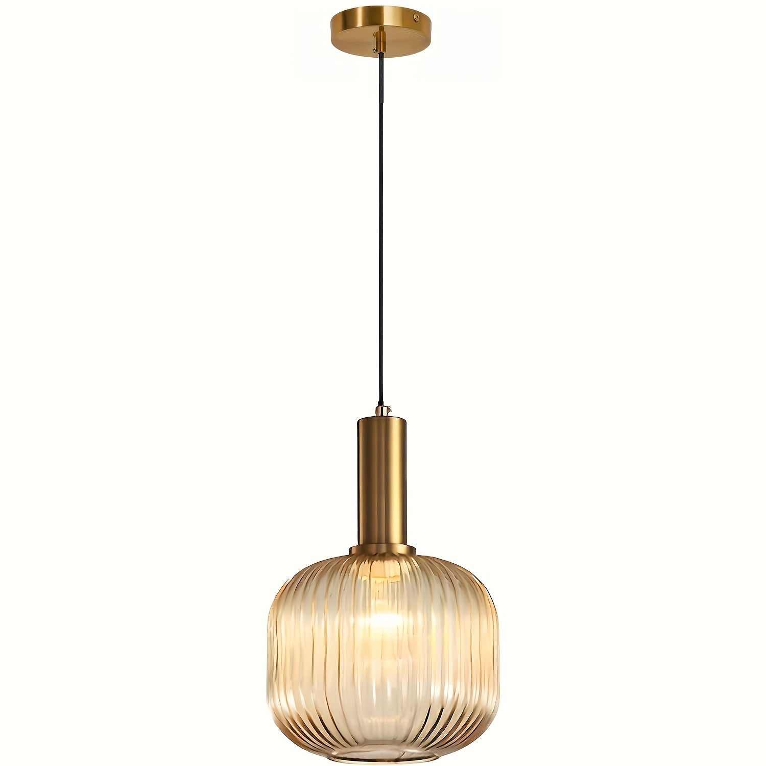 Modern Striped Glass Pendant Light, Minimalist Glass and Brushed Metal Hanging Lamp for Kitchen Island, Dining Room and Hallway