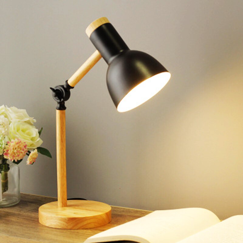 Nordic Wooden LED Desk Lamp, Scandinavian Solid Wood Table Lamp, Adjustable LED Task Light for Home Office, Study and Bedroom