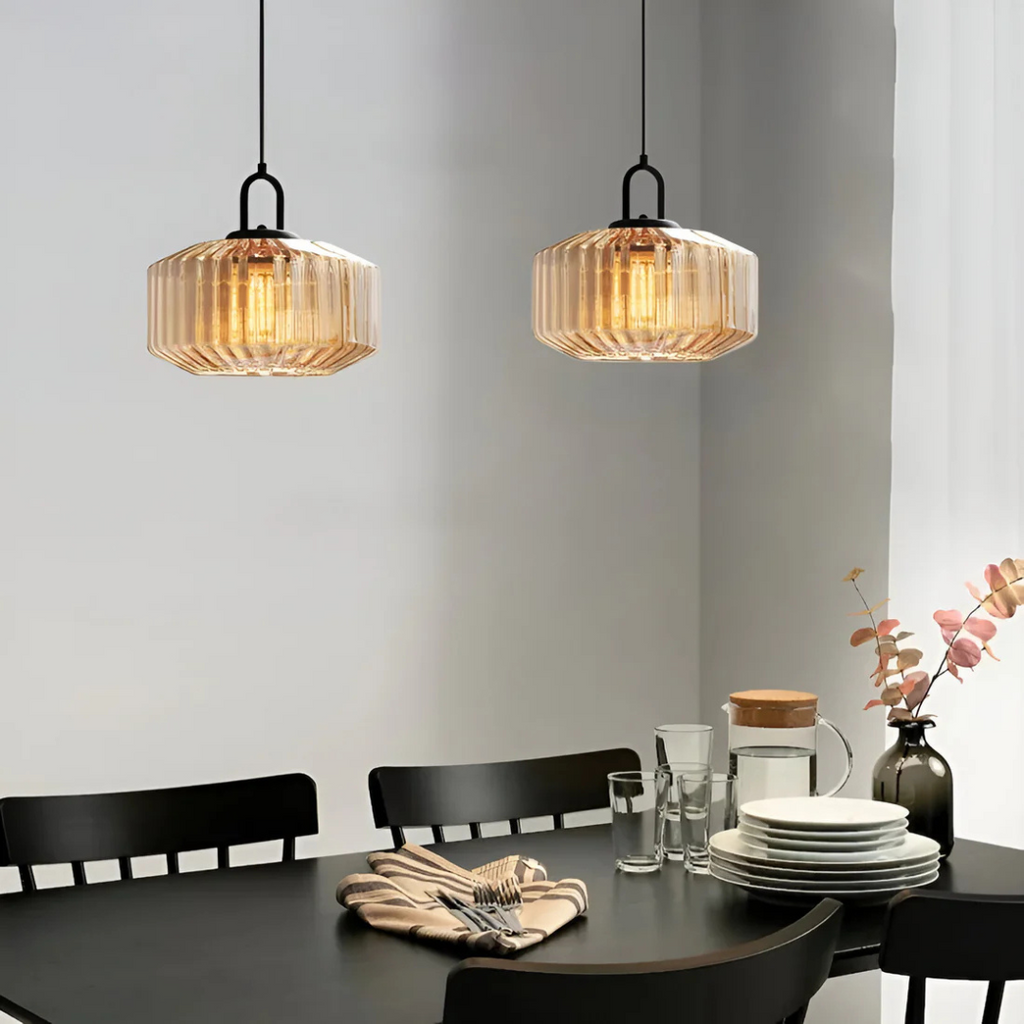 Mireta Glass Pendant Light, Vintage Coloured Glass Ceiling Light, Retro Hanging Lamp for Dining Room, Living Room and Bedroom