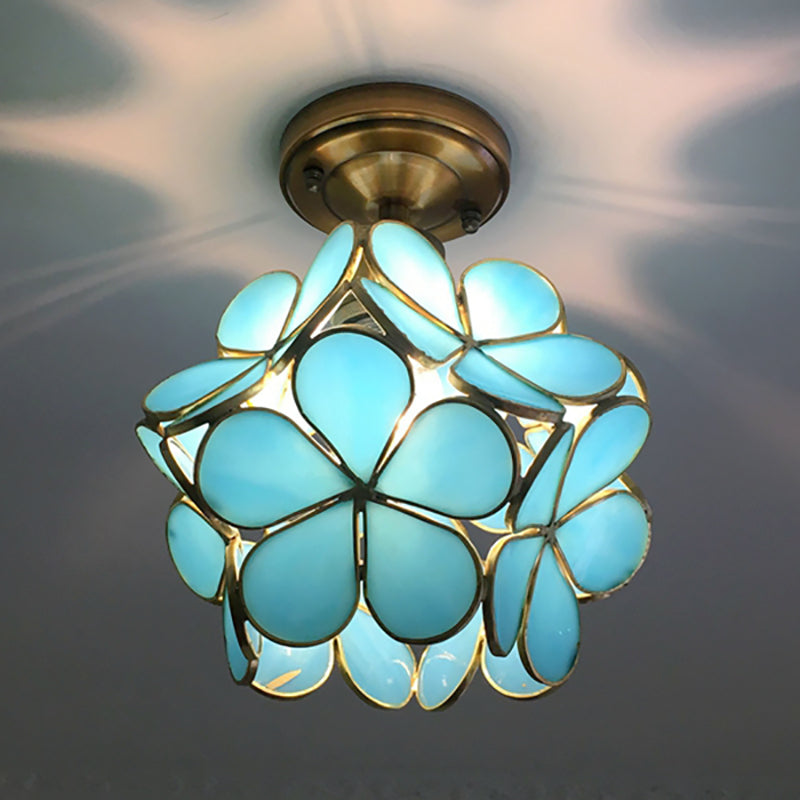 Retro Flower Ceiling Light, Vintage Layered Petal Ceiling Lamp in Durable Rubber for Bedroom, Hallway and Living Room