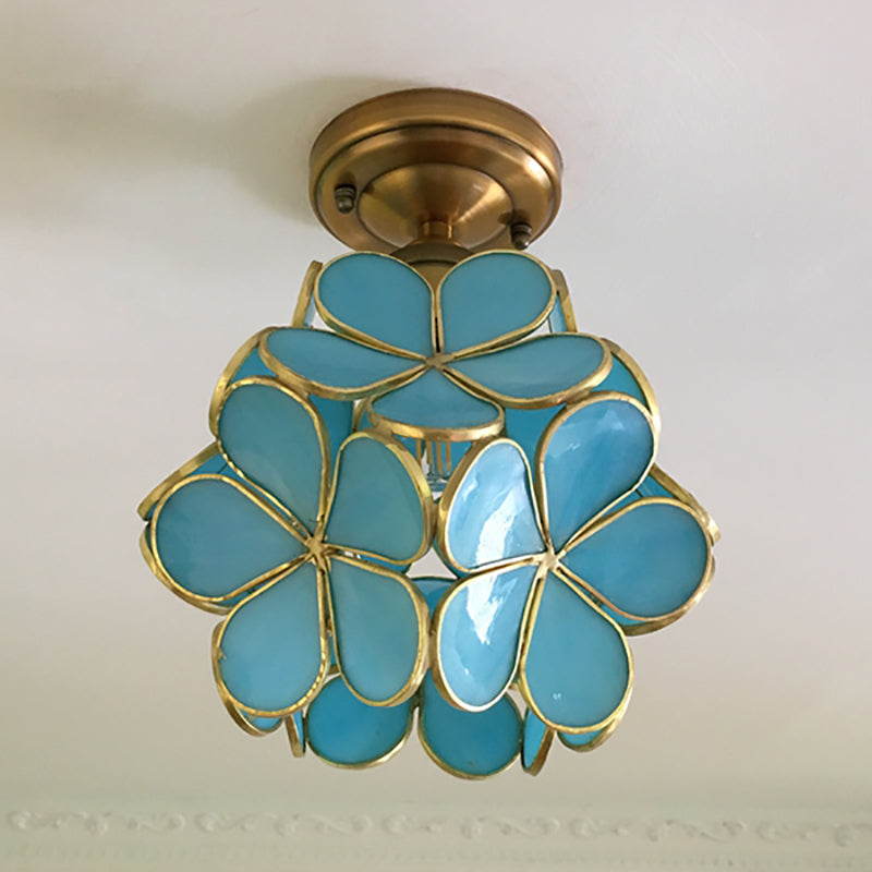 Retro Flower Ceiling Light, Vintage Layered Petal Ceiling Lamp in Durable Rubber for Bedroom, Hallway and Living Room