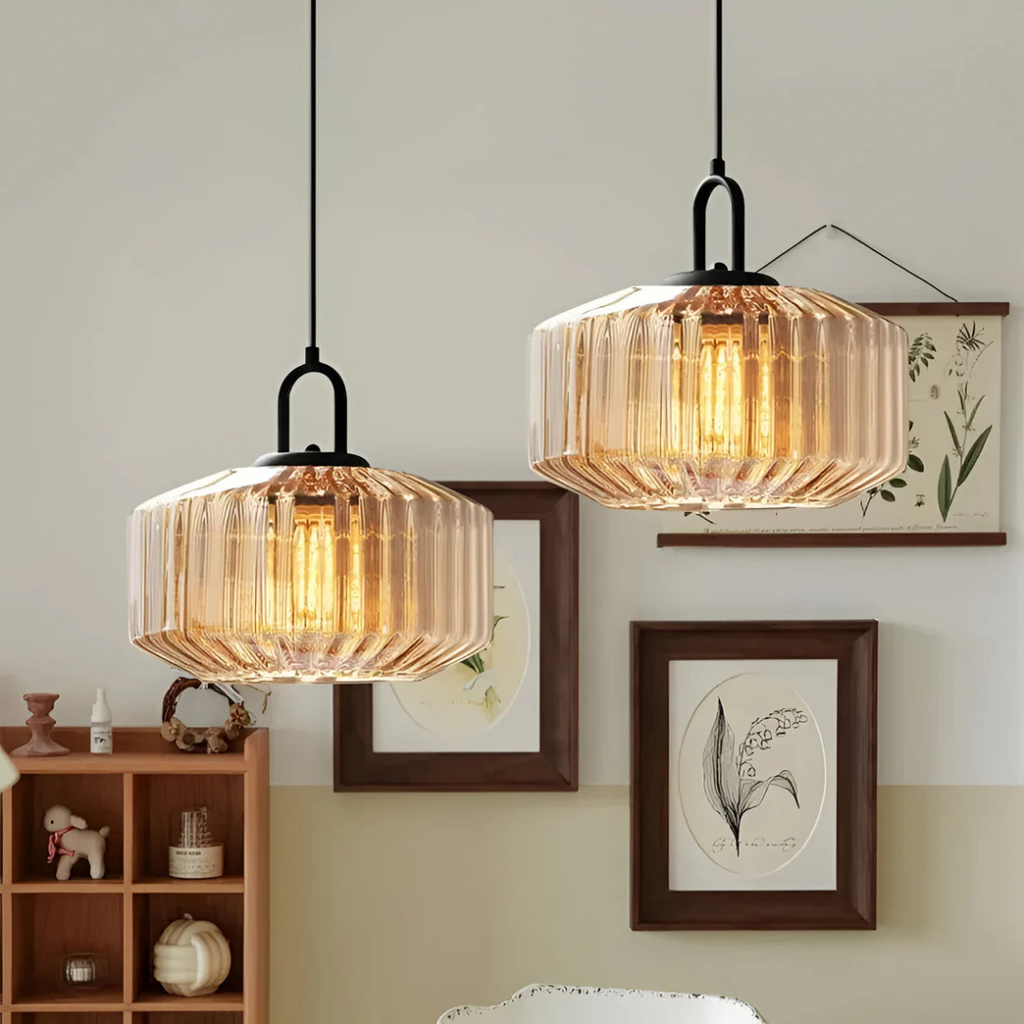 Mireta Glass Pendant Light, Vintage Coloured Glass Ceiling Light, Retro Hanging Lamp for Dining Room, Living Room and Bedroom