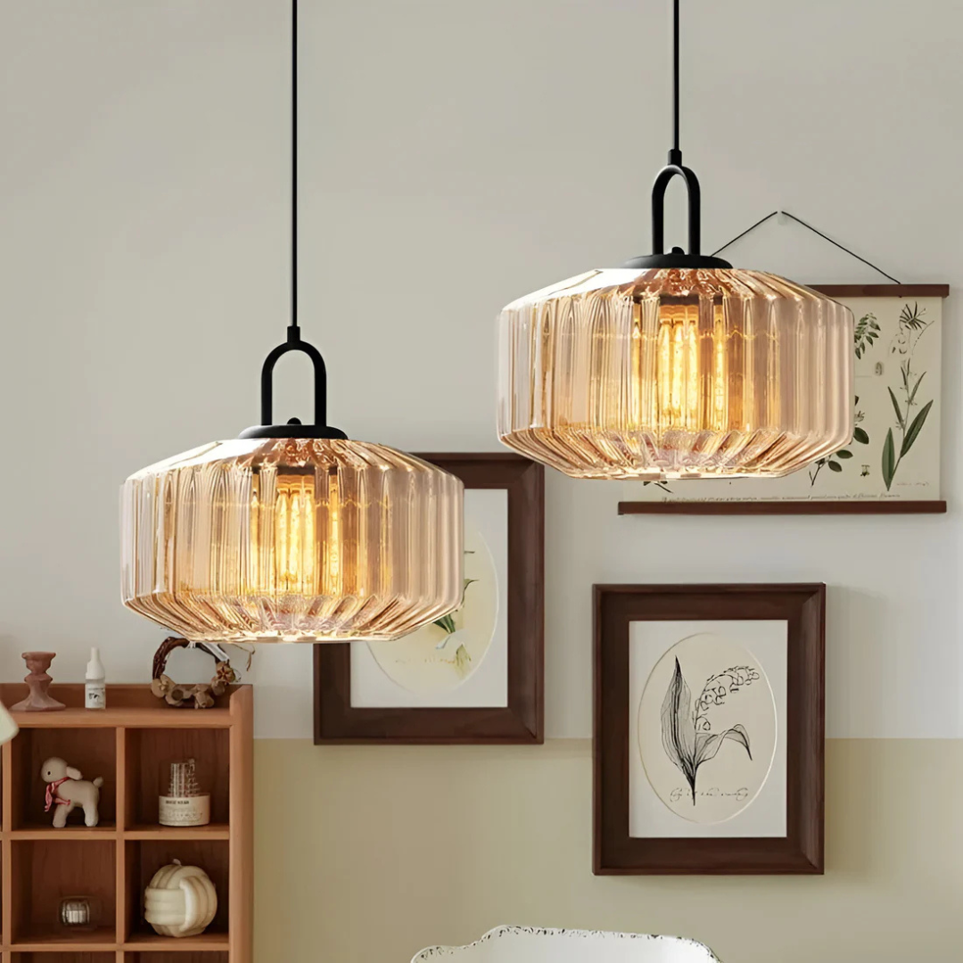 Mireta Glass Pendant Light, Vintage Coloured Glass Ceiling Light, Retro Hanging Lamp for Dining Room, Living Room and Bedroom