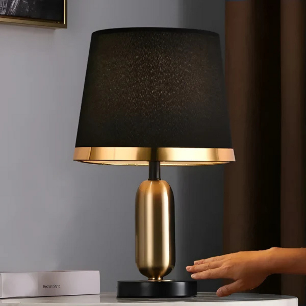 Vintage Black and Gold Table Lamp, Minimalist Matte Black Accent Desk Light for Home Office, Study, Bedroom and Living Room