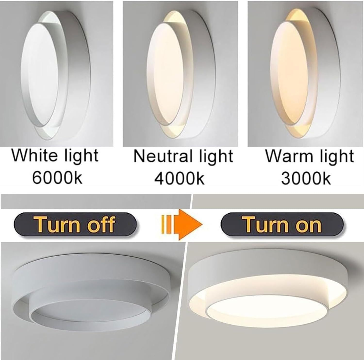 Nordic Round LED Ceiling Light, Scandinavian Minimalist Flush Mount Lamp for Living Room, Bedroom, Hallway and Kitchen