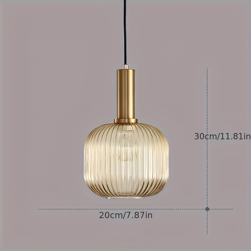 Modern Striped Glass Pendant Light, Minimalist Glass and Brushed Metal Hanging Lamp for Kitchen Island, Dining Room and Hallway