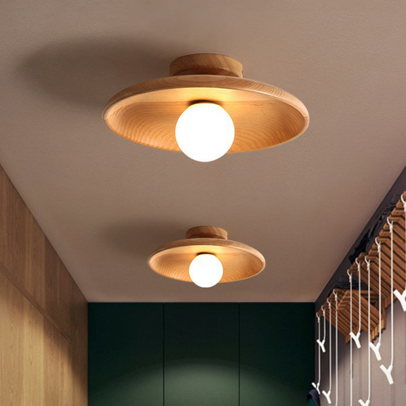 Modern Wooden Ceiling Light, Minimalist Solid Wood Semi Flush Mount Ceiling Lamp for Living Room, Bedroom and Hallway