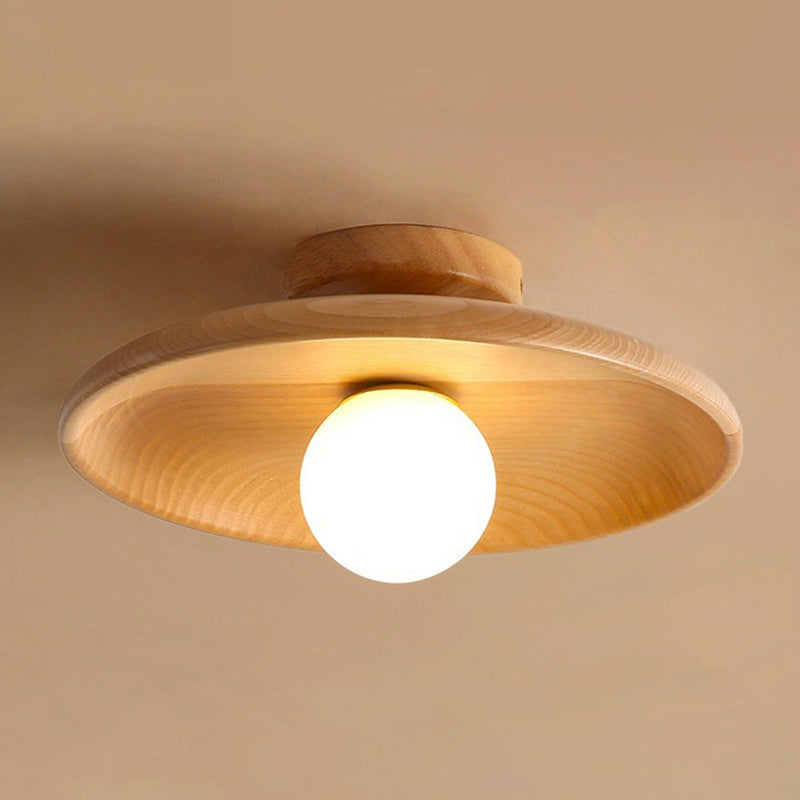 Modern Wooden Ceiling Light, Minimalist Solid Wood Semi Flush Mount Ceiling Lamp for Living Room, Bedroom and Hallway