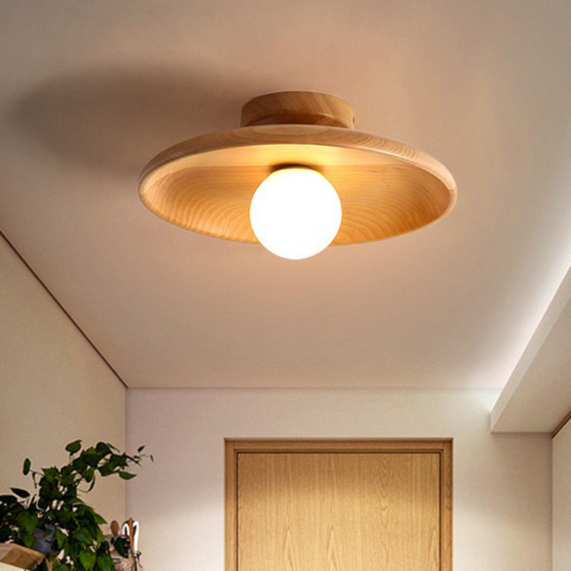 Modern Wooden Ceiling Light, Minimalist Solid Wood Semi Flush Mount Ceiling Lamp for Living Room, Bedroom and Hallway