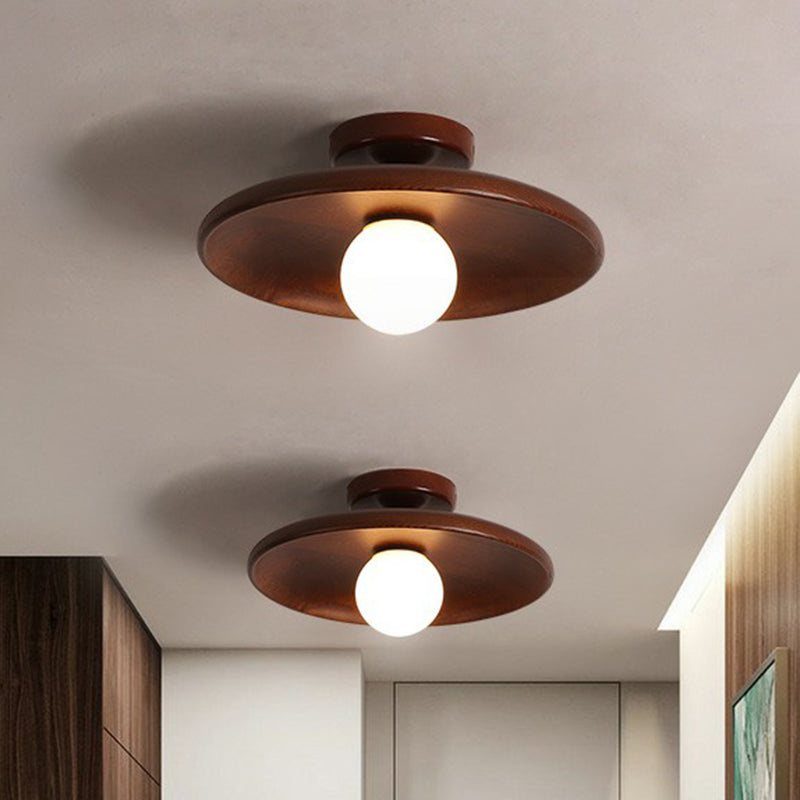 Modern Wooden Ceiling Light, Minimalist Solid Wood Semi Flush Mount Ceiling Lamp for Living Room, Bedroom and Hallway