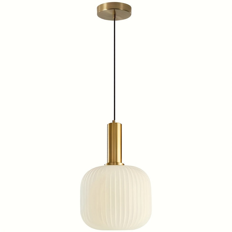 Modern Striped Glass Pendant Light, Minimalist Glass and Brushed Metal Hanging Lamp for Kitchen Island, Dining Room and Hallway