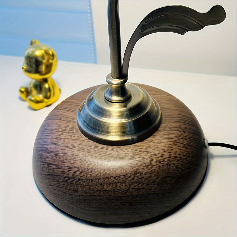 Vintage Goose Neck Table Lamp, Antique Brass Rechargeable Bedside Lamp with USB Port for Bedroom, Home Office and Desk