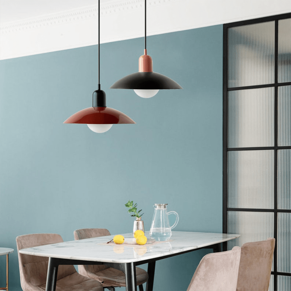 Macaron Bauhaus Pendant Light, Minimalist Powder Coated Geometric Hanging Lamp for Kitchen Island, Dining Room and Open Plan Spaces