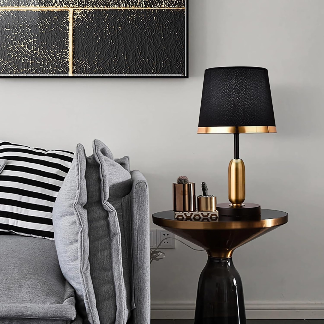 Vintage Black and Gold Table Lamp, Minimalist Matte Black Accent Desk Light for Home Office, Study, Bedroom and Living Room