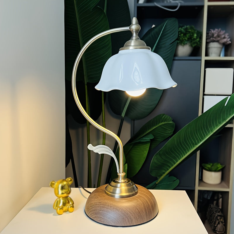 Vintage Goose Neck Table Lamp, Antique Brass Rechargeable Bedside Lamp with USB Port for Bedroom, Home Office and Desk