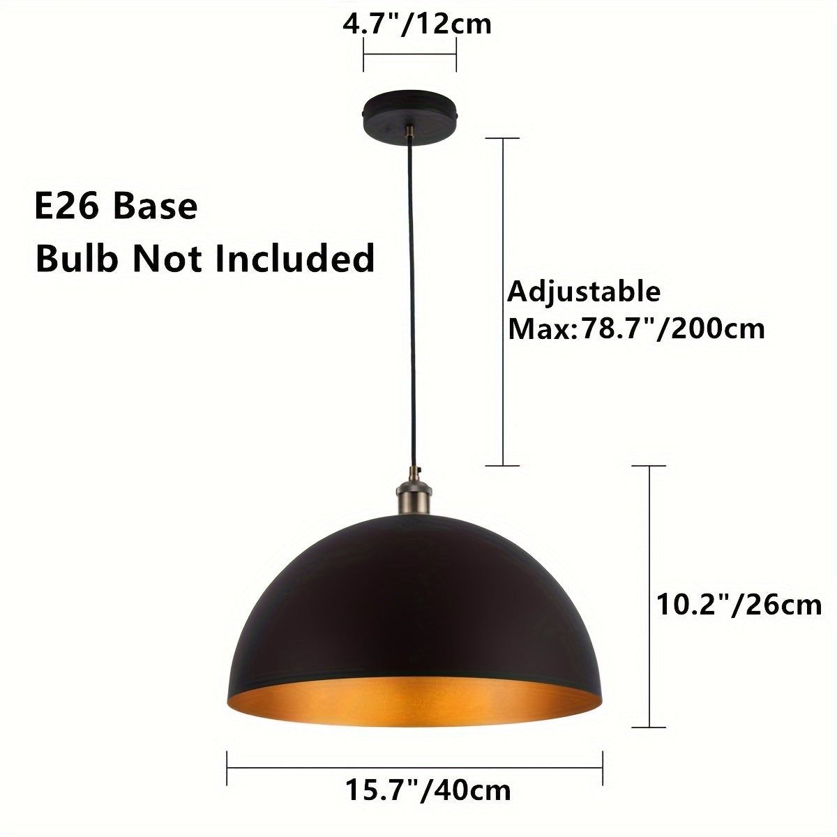 Vintage Industrial Dome Pendant Light, Brushed Metal Ceiling Light, Retro Hanging Lamp for Kitchen Island, Dining Room and Hallway