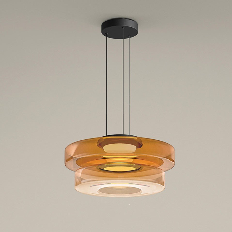 Bauhaus Glass Pendant Light, Minimalist Layered Glass LED Hanging Lamp for Dining Room, Living Room, Bedroom and Kitchen Island