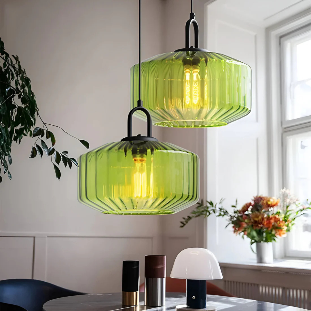 Mireta Glass Pendant Light, Vintage Coloured Glass Ceiling Light, Retro Hanging Lamp for Dining Room, Living Room and Bedroom